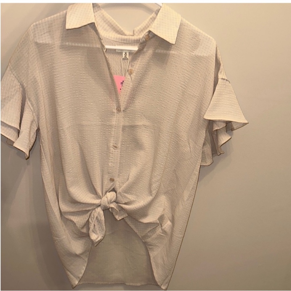 Max Studio Beige Button-Down Shirt - image 3
